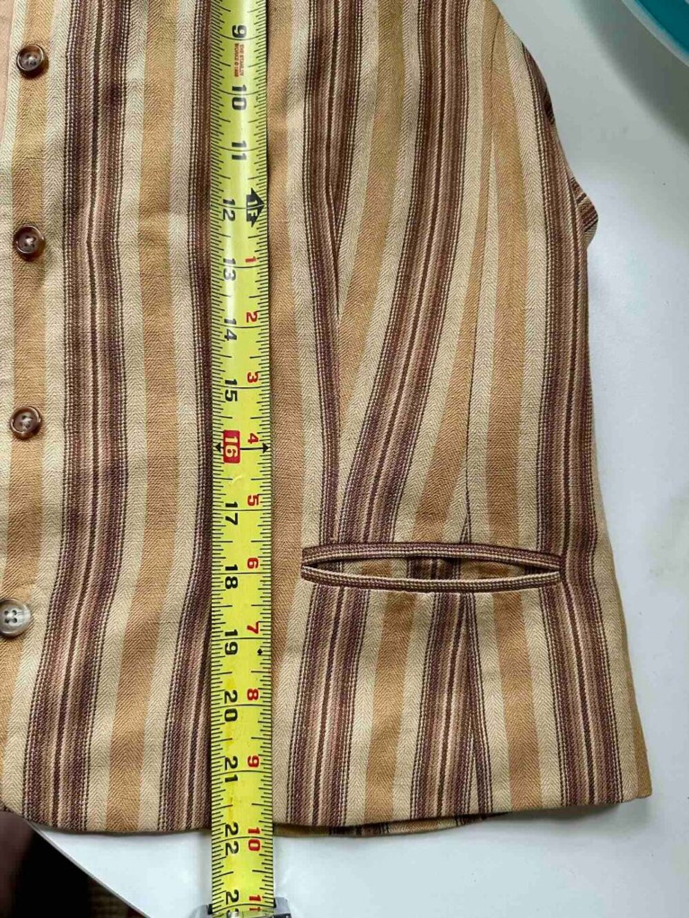 Vintage Rena Rowan Saville Vest Linen Lined XL 16 Like New Striped TanBrown - Picture 8 of 16
